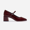 Ancona Mary Jane Heel - Chocolate Wine Crinkle Gloss Leather