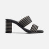 Bari Stripe Heel Sandal - Black Glove Leather / Natural Canvas