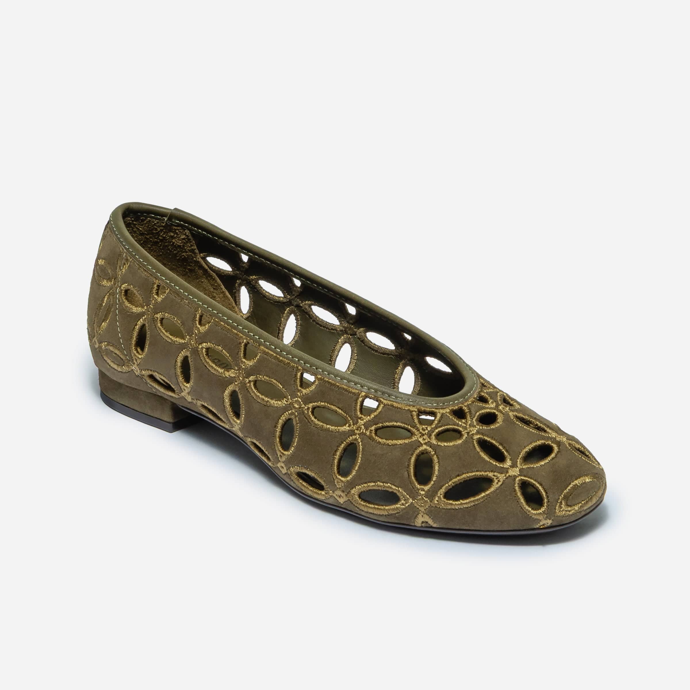 Brie Ballet Flat in Dark Olive Suede – Bernardo 1946