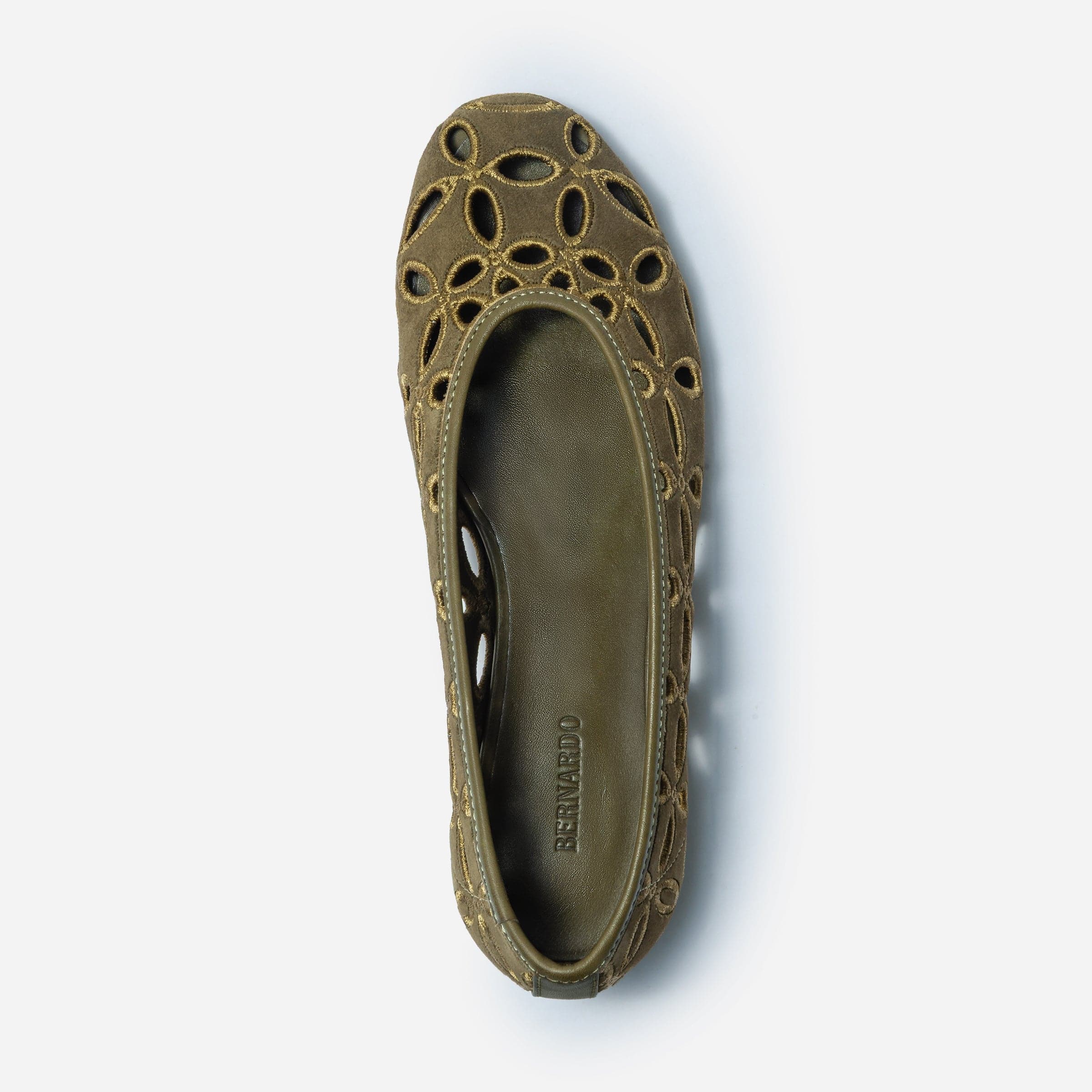 Brie Ballet Flat in Dark Olive Suede – Bernardo 1946