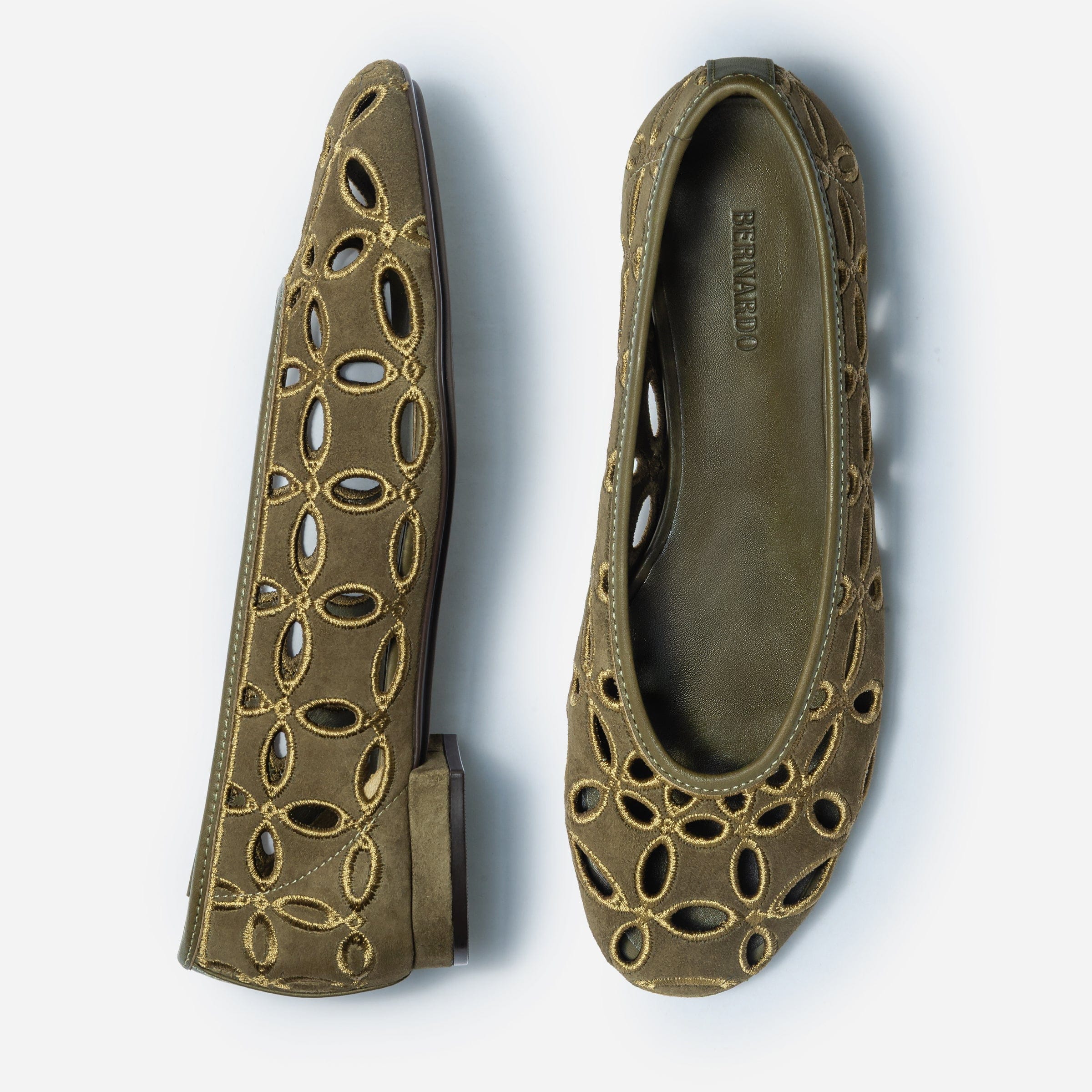 Brie Ballet Flat in Dark Olive Suede – Bernardo 1946