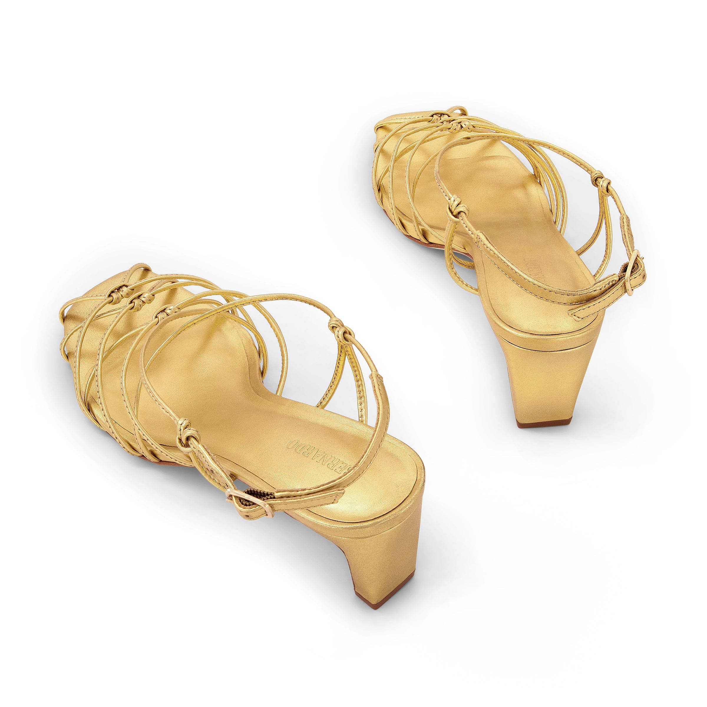 Catrina Strappy Heel Sandal in Gold Glove Leather – Bernardo 1946