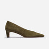 Chiara Kitten Heel Pump - Dark Olive Kid Suede