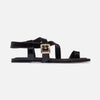 Hartshorn Asymmetric Sandal - Black Crinkle Gloss Leather