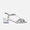 Jean Low Heel Sandal - Silver Metallic Crinkle Leather