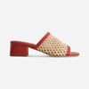 Jenne Low Heel Sandal - Red Antique Calf w/ Woven Raffia 