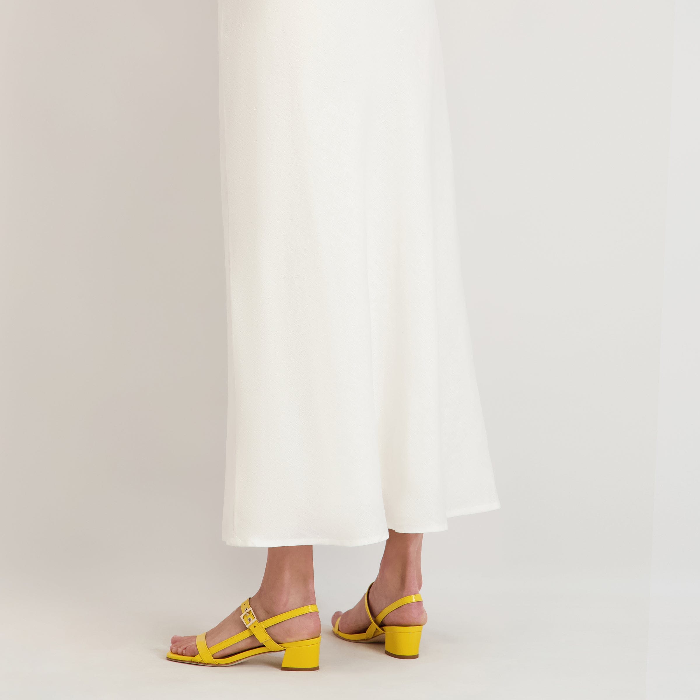 Jinji Low Heel Sandal in Sunrise Yellow Crinkle Gloss Leather