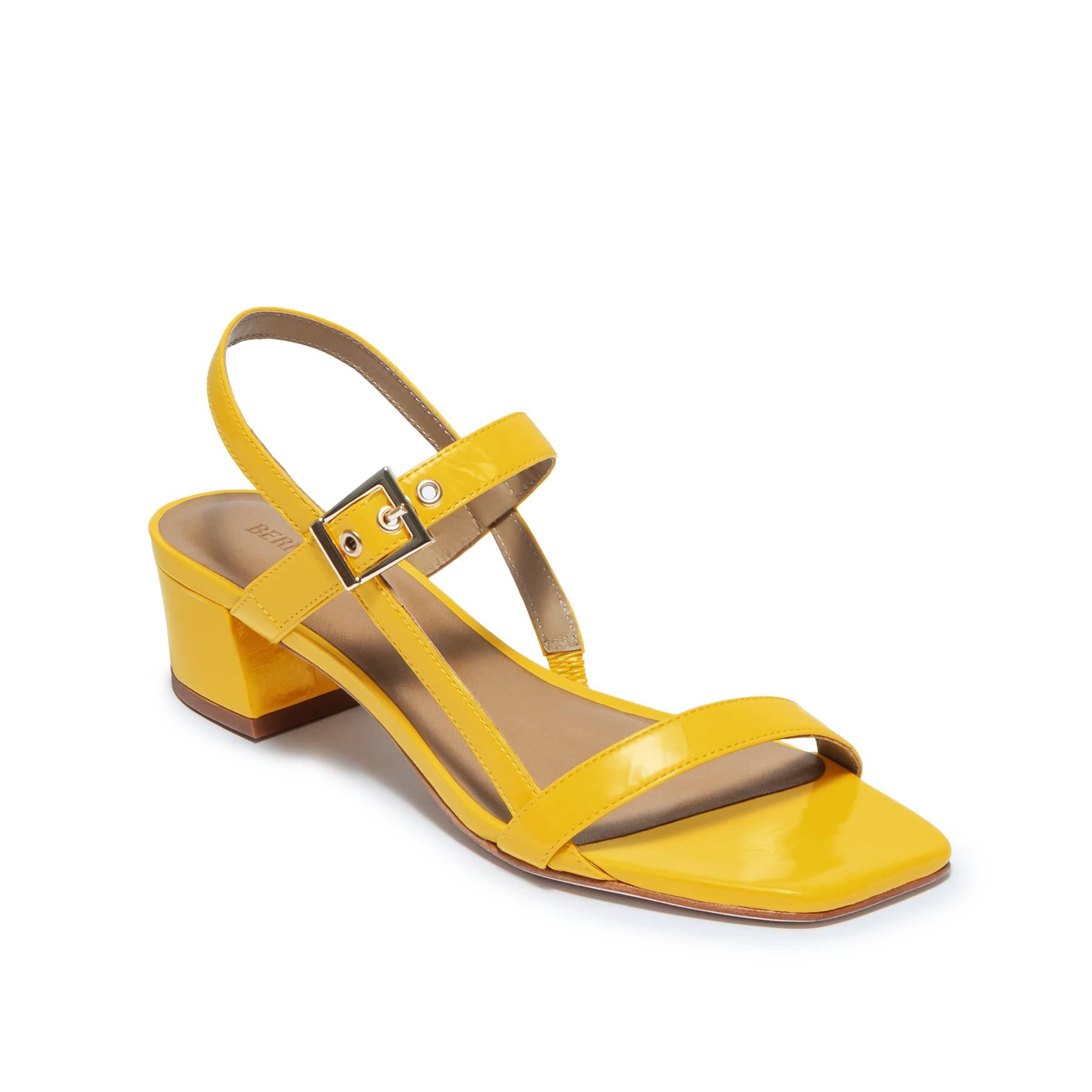 Jinji Low Heel Sandal in Sunrise Yellow Crinkle Gloss Leather