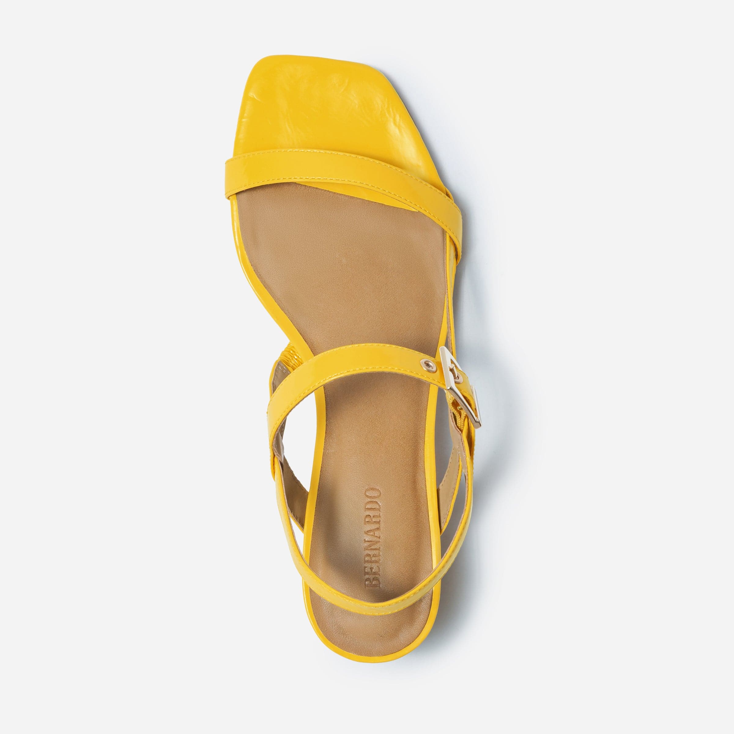 Jinji Low Heel Sandal in Sunrise Yellow Crinkle Gloss Leather