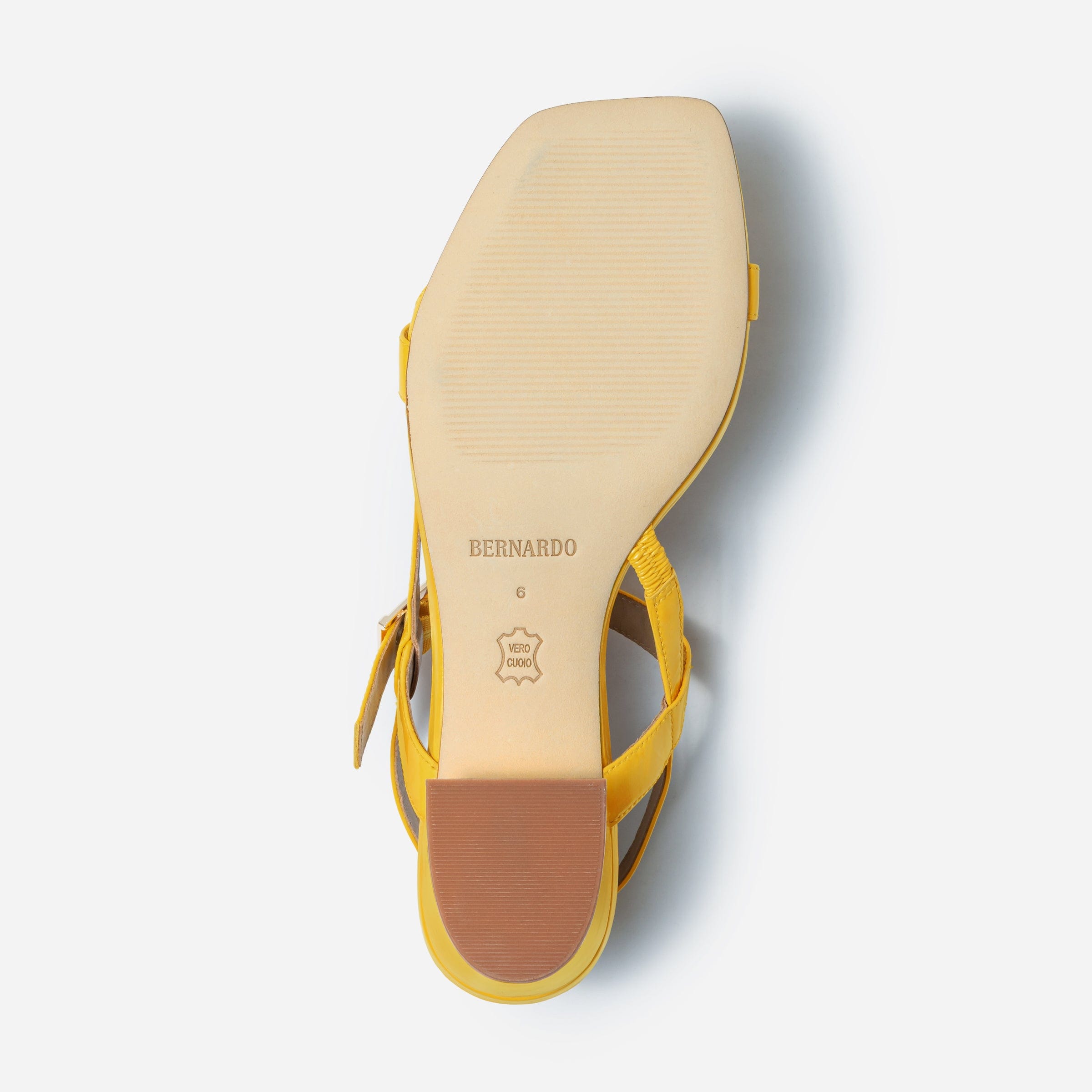 Jinji Low Heel Sandal in Sunrise Yellow Crinkle Gloss Leather