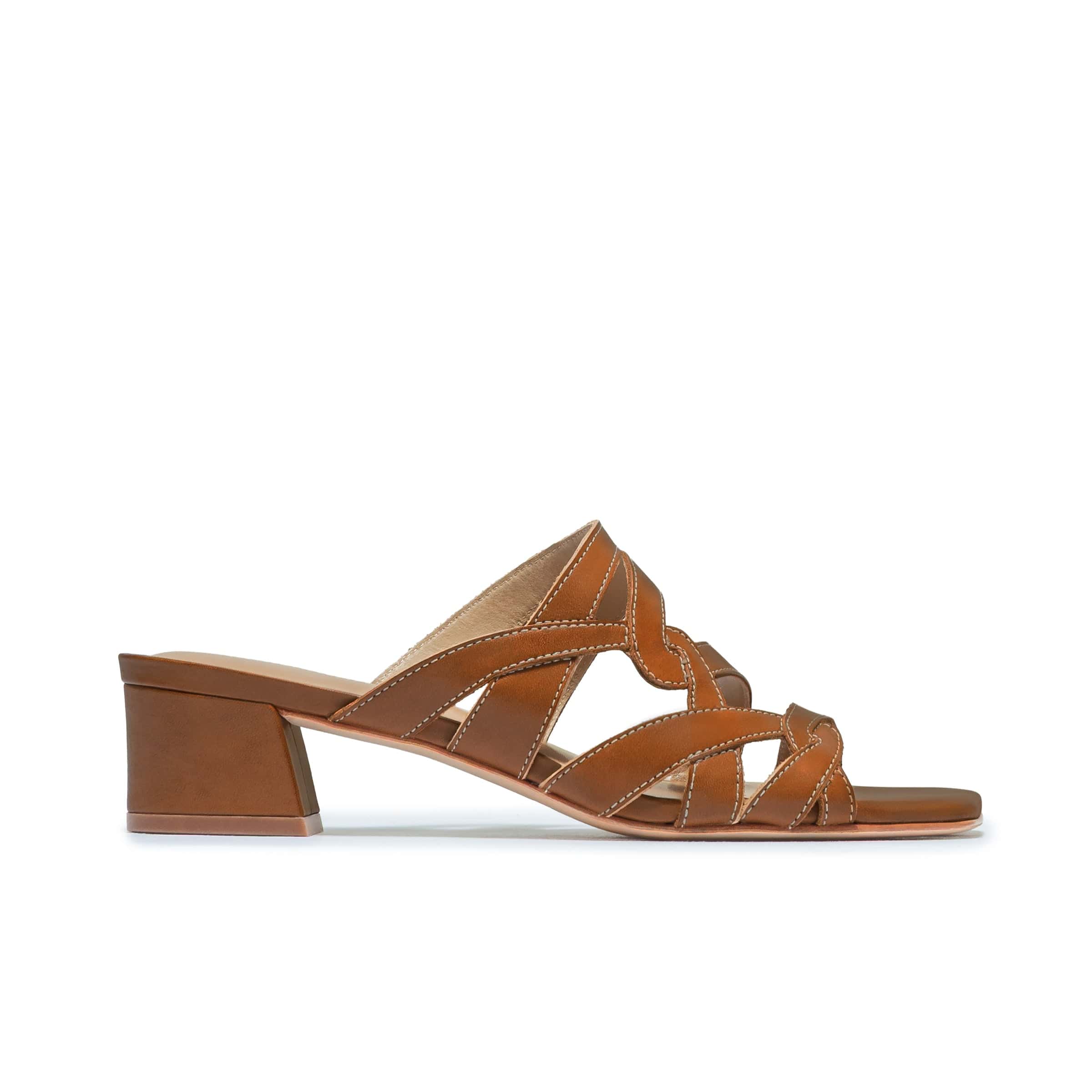 Johanne Low Heel Sandal in Luggage Leather – Bernardo 1946