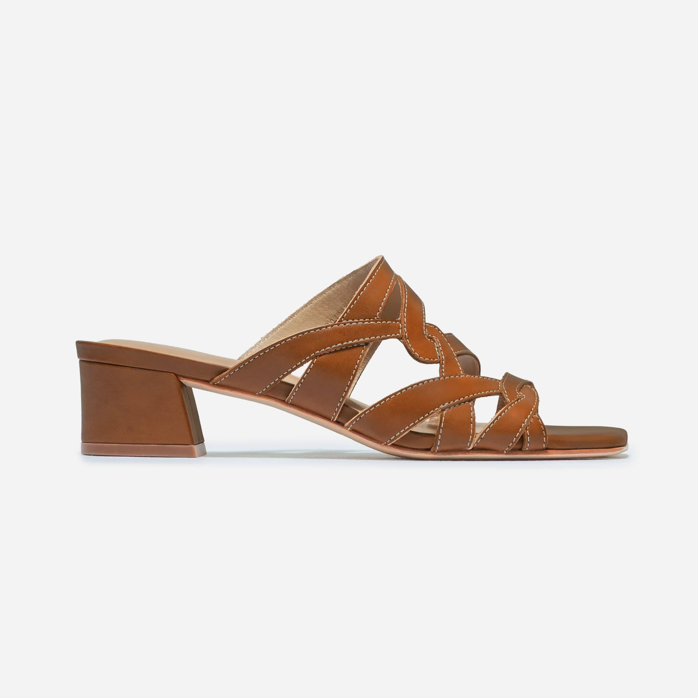 Johanne Low Heel Sandal in Luggage Leather – Bernardo 1946