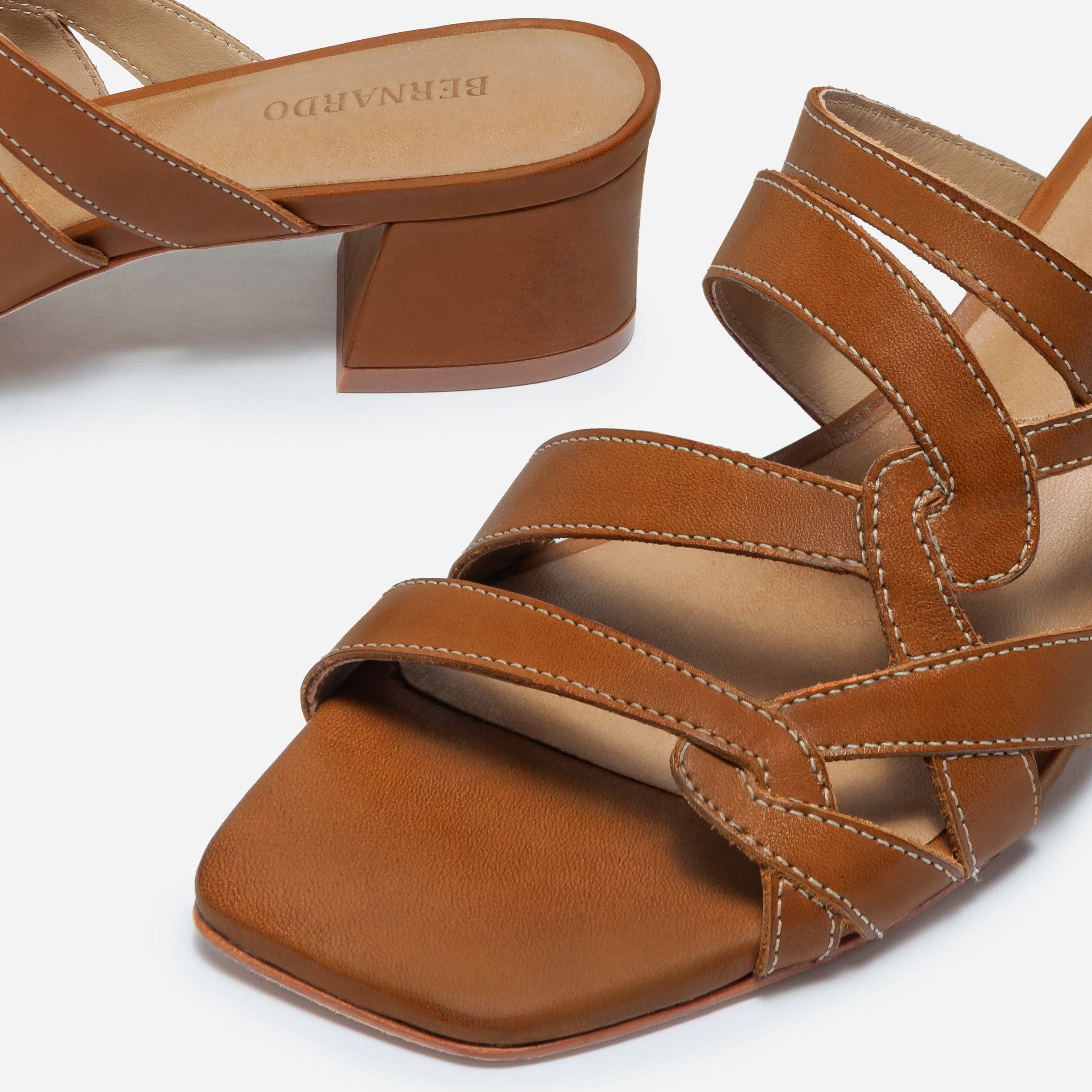 Johanne Low Heel Sandal in Luggage Leather – Bernardo 1946