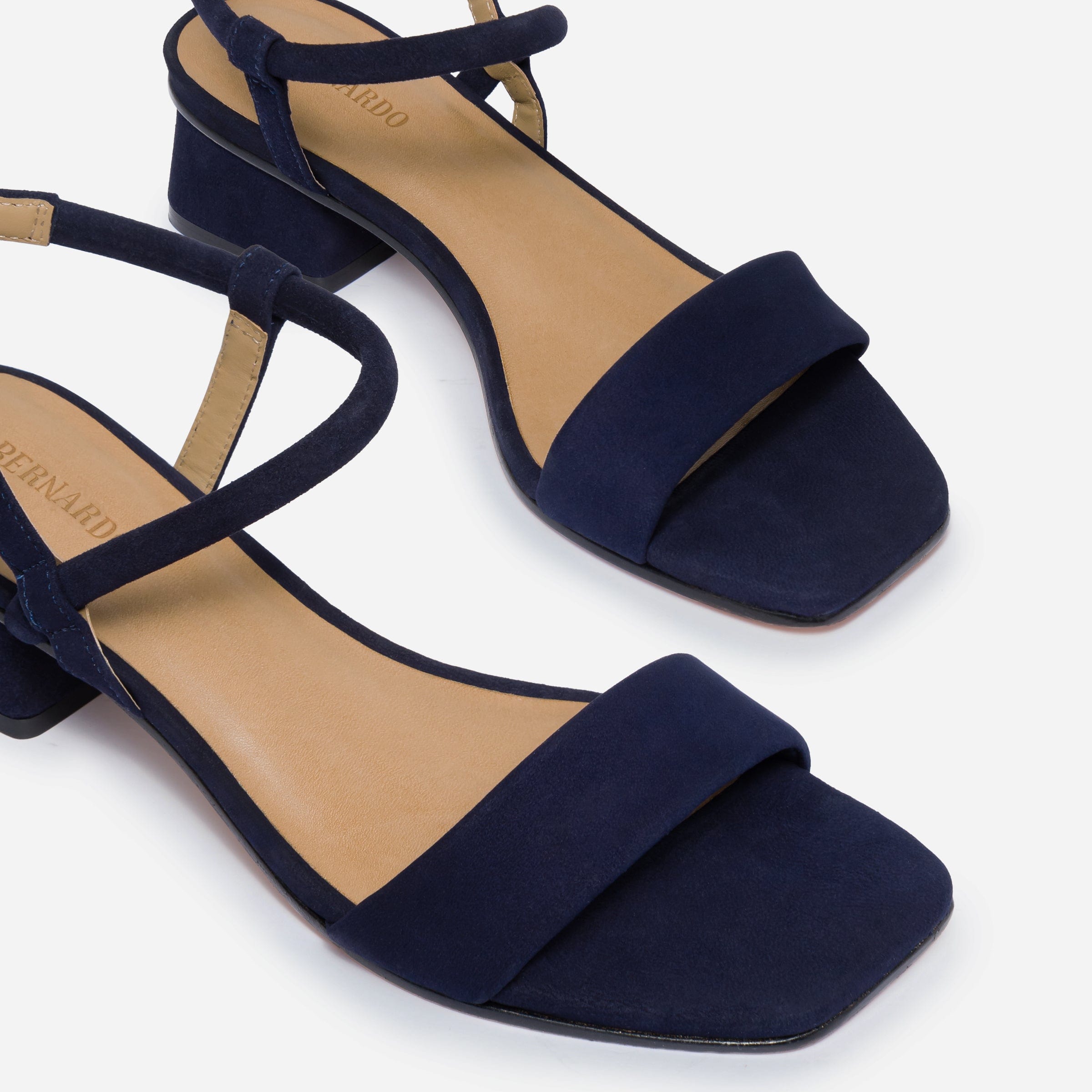 Josei Low Heel Sandal – Deep Navy Suede | Bernardo 1946