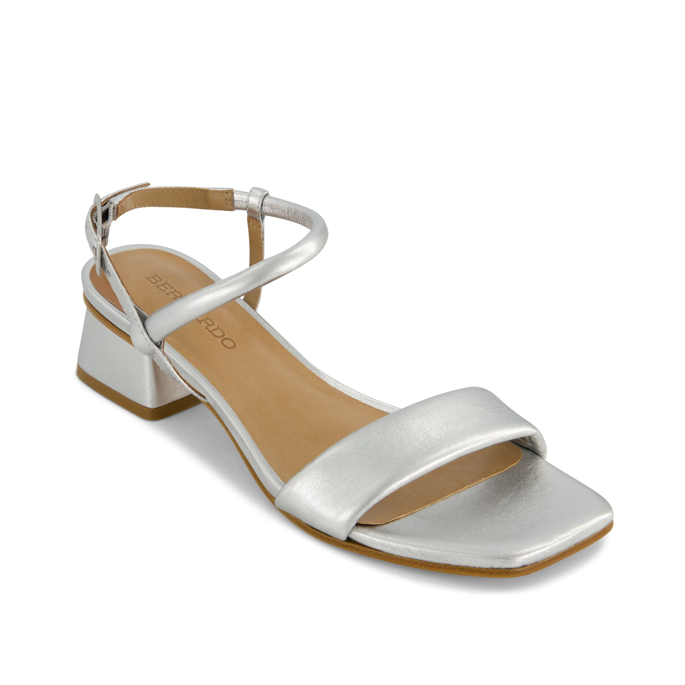 Josei Low Heel Sandal – Metallic Silver Leather | Bernardo 1946