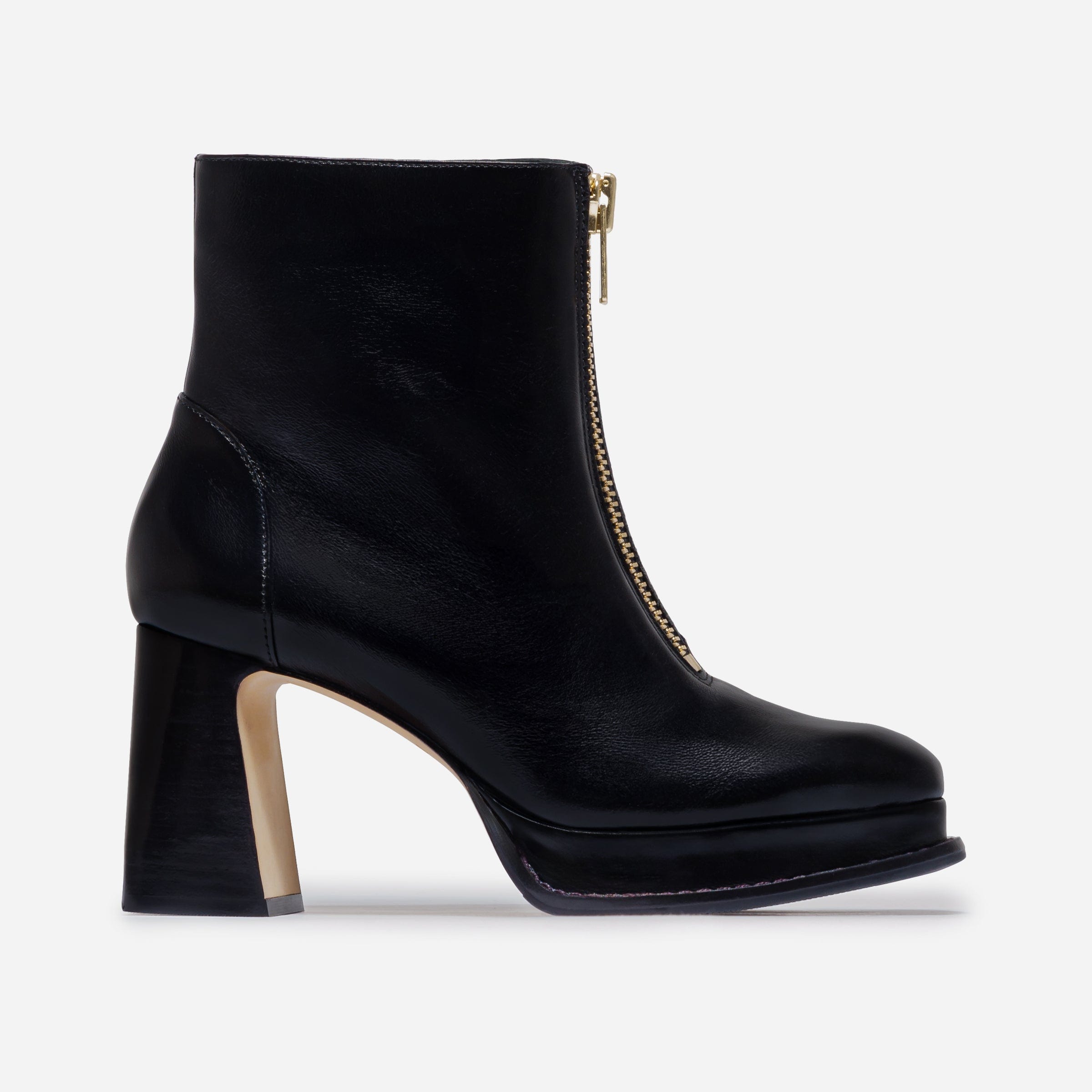 Mafalda Zip Front Platform Boot in Black Leather – Bernardo 1946