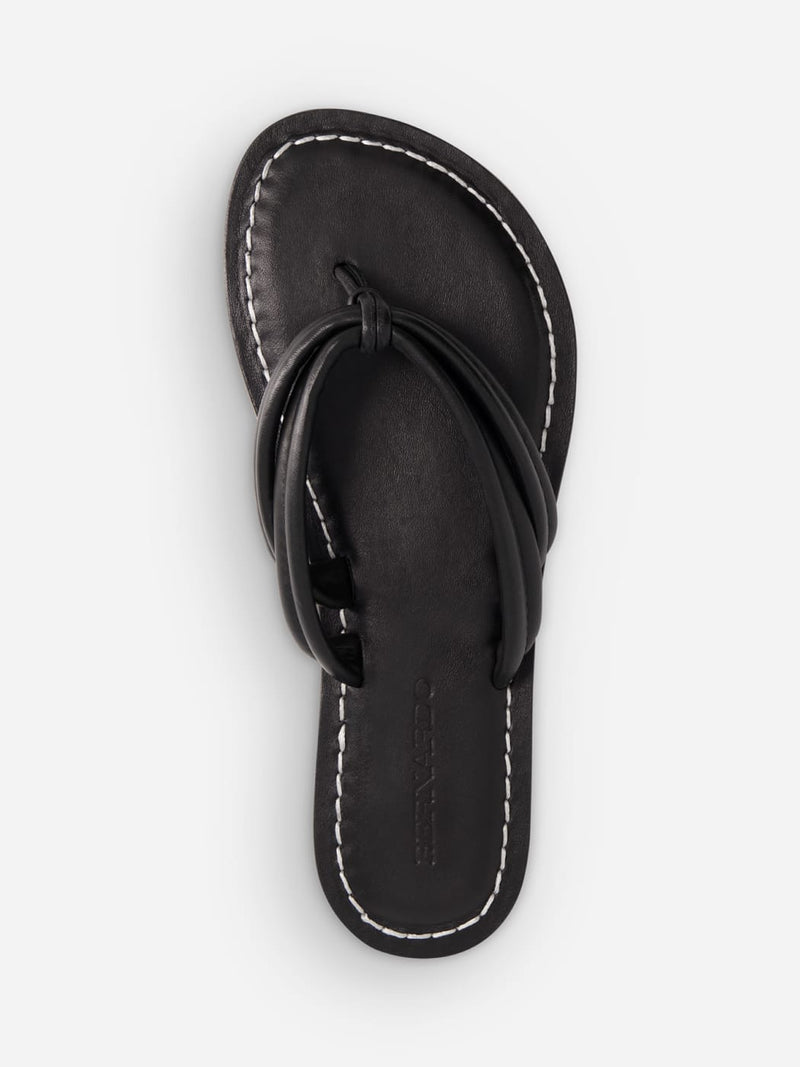Miami Thong Sandal in black leather, top view