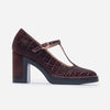 Noto T-Strap Mary Jane Pump - Chocolate Wine Croco Embossed Leather