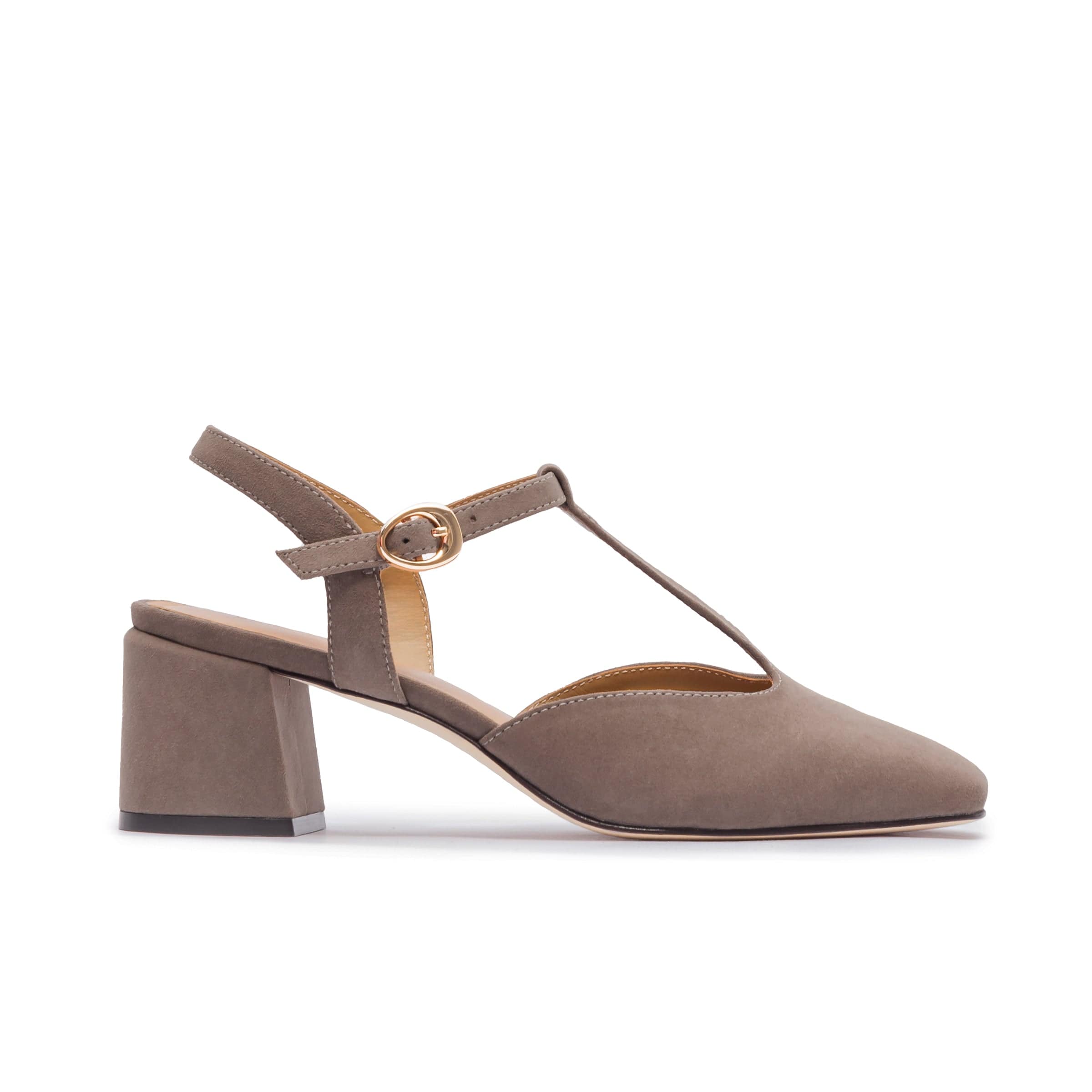 Romi T-Strap Pump in Walnut Suede – Bernardo 1946