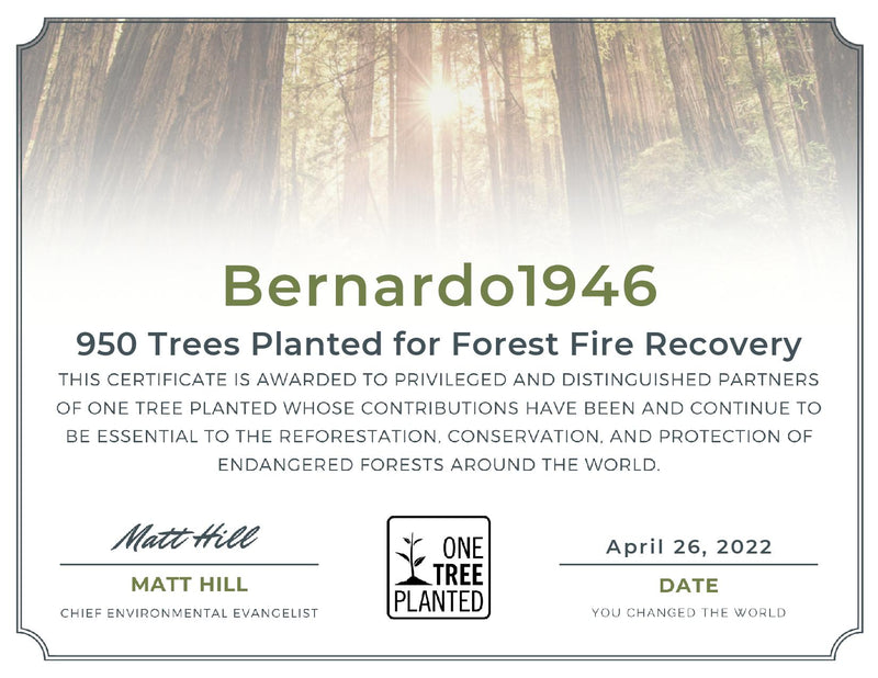 Bernardo1946 Trees Planted Certificate