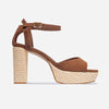 Valeria Platform Sandal - Almond Kid Suede / Raffia