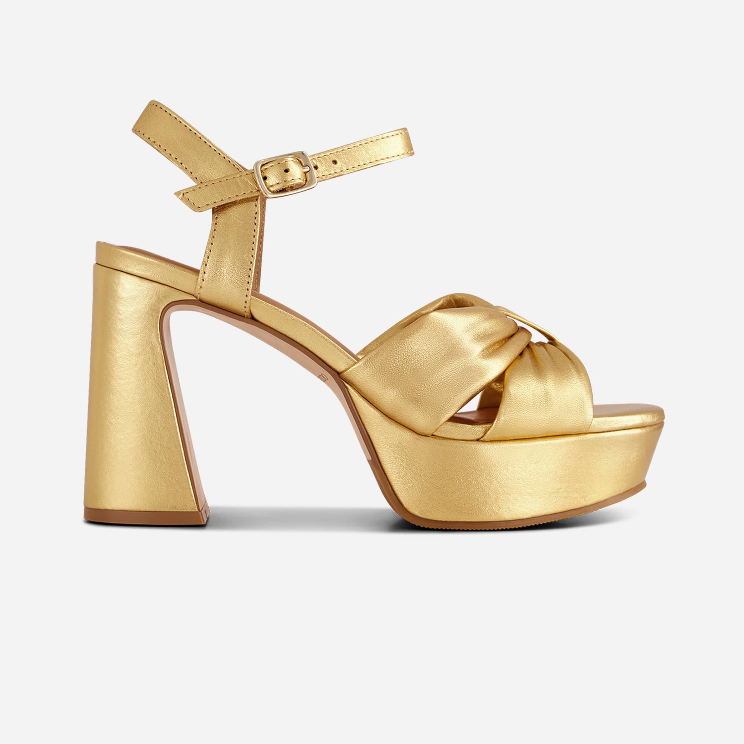 Veronika Platform Sandal in Metallic Gold | Bernardo 1946