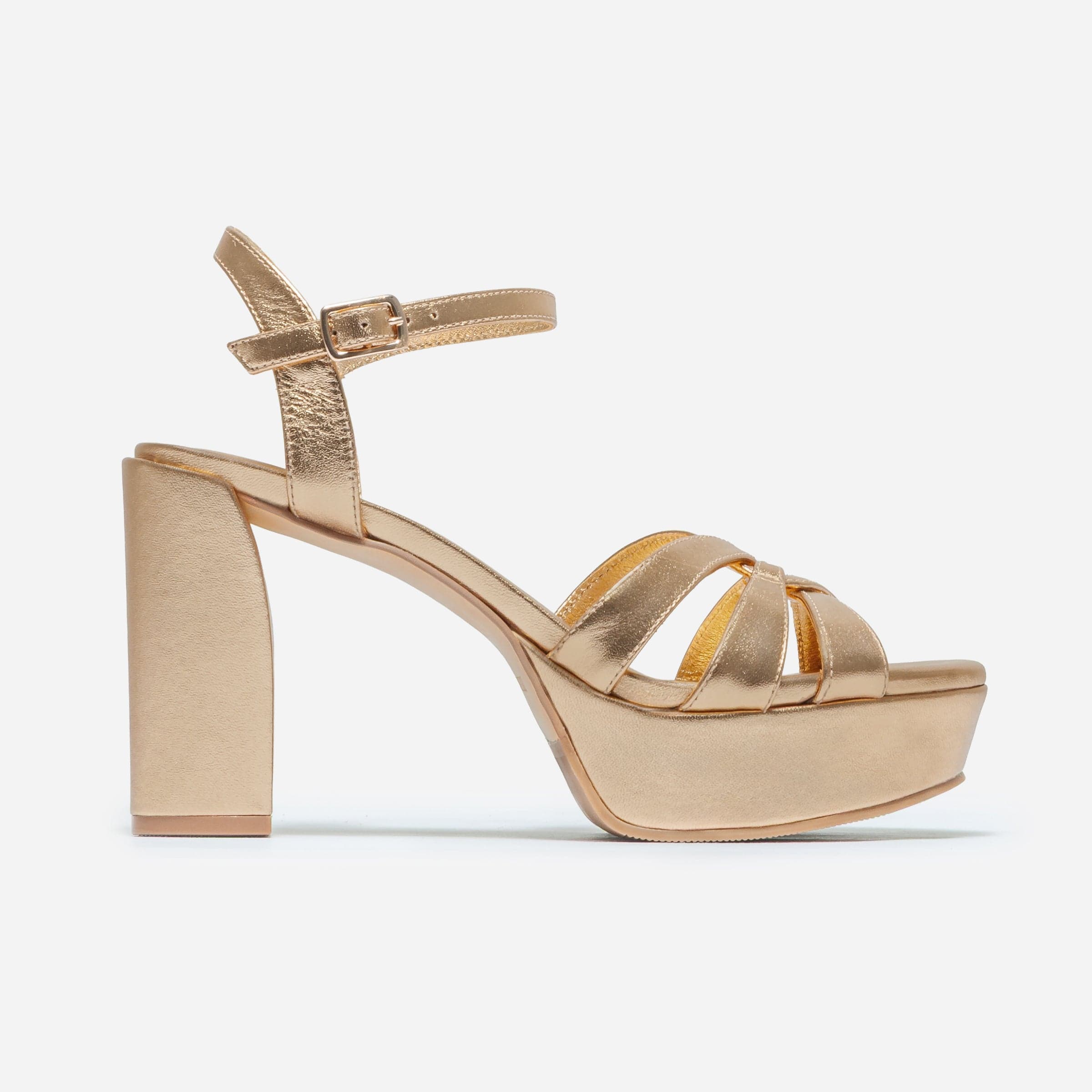 Vittoria Platform Sandal in Gold Metallic Leather – Bernardo 1946